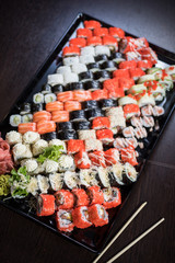 Sushi set with various maki and uramaki sushi type