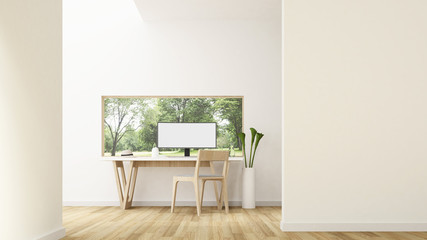 The interior minimal hotel relax space 3d rendering and nature view background	
