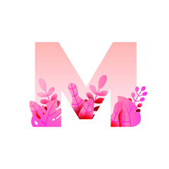 Botanical Alphabet Series - Letter M vector with botanic branch bouquet composition