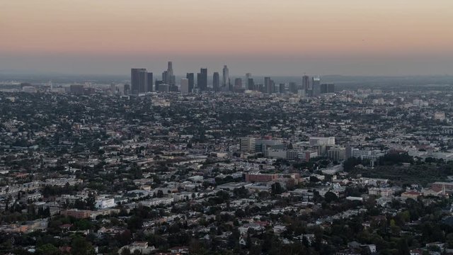 Los Angeles Downtown Skyline Cityscape Day to Night - Sunset Time Lapse