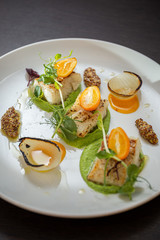 Grilled white fish with green purée