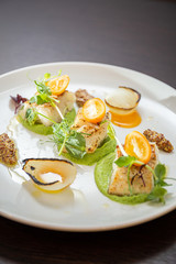 Grilled white fish with green purée