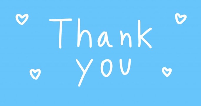 &ldquo;Thank you" white letters on a blue background loop motion, Hand drawn in a cute doodle style for use in work of happiness and special days.