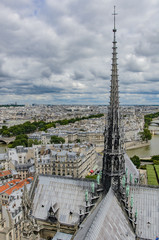 View from the towers of Notre Dame Cathedral, Paris, France.