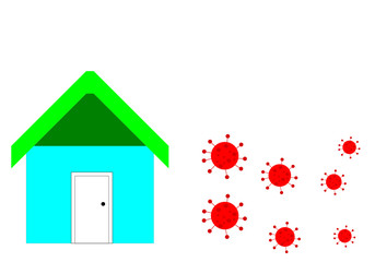 vector multi color cute cartoon home with red virus isolate on white background . stay at home virus protection  concept 
