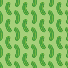Green cucumbers, pickle cartoon vector seamless pattern background.