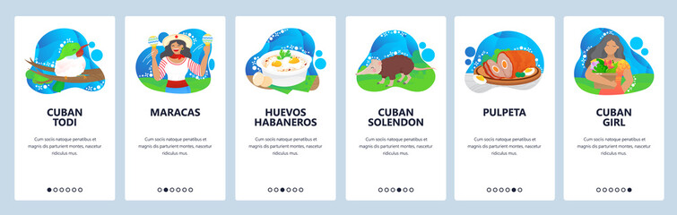 Cuba website and mobile app onboarding screens vector template