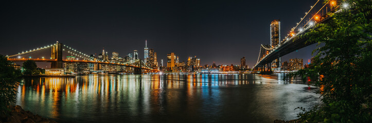 Panoramic view of Manhattan Bridge and Brooklyn Bridge, NYC USA