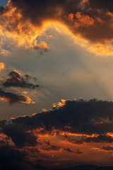 Fototapeta premium Fiery orange sunset sky. Beautiful sky