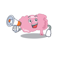 Mascot design of brain announcing new products on a megaphone