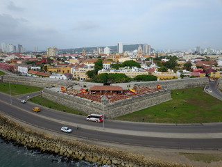 Aerial view from outside the walled city of cartagena