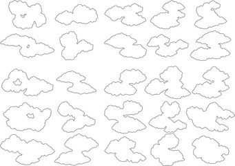 Japanese clouds connected to each other outline set