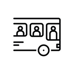 Black line icon for student sitting in the bus 