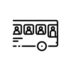 Black line icon for student sitting in the bus