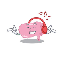 Brain Cartoon design concept listening music on headphone