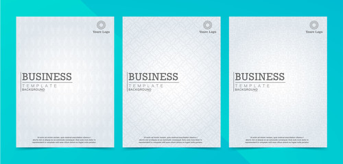 White brochure with blue and gray pattern lines
