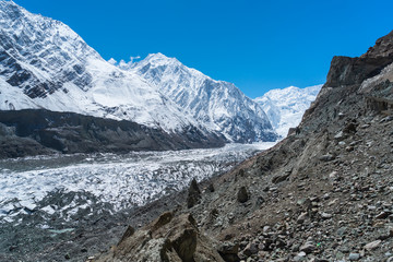 Fototapeta na wymiar Hopper glacier in Nagar valley, Karakoram mountains range in Pakistan
