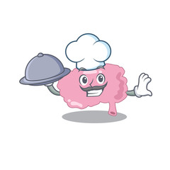 mascot design of brain chef serving food on tray