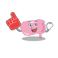 Brain in cartoon drawing character design with Foam finger
