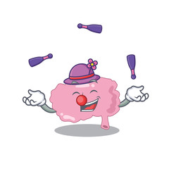 A brain cartoon design style succeed playing juggling