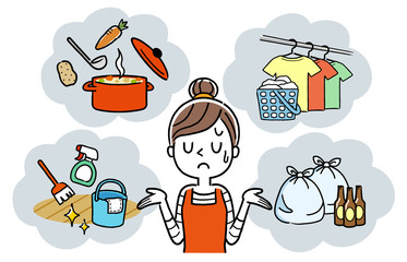 Illustration: Housewife, woman who is troubled with housework