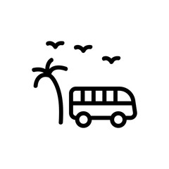 tourist bus among palm trees icon vector. tourist bus among palm trees sign. isolated contour symbol illustration