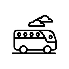 tourist bus in road clouds background icon vector. tourist bus in road clouds background sign. isolated contour symbol illustration