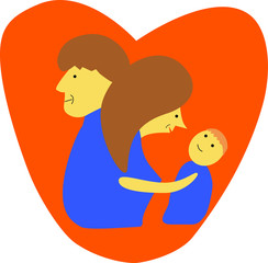 Illustration of a Happy Family with a Large Heart Behind Them