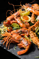 shrimps on stone plate