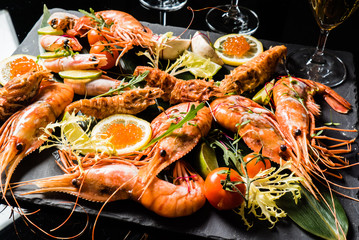 shrimps on stone plate