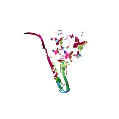 Colorful music promotional poster with saxophone and music notes isolated vector illustration. Artistic abstract background for live concert events, music shows and festivals, party flyer design  © abstract