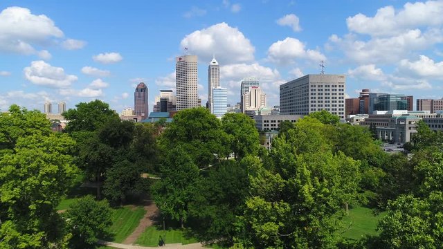Hovering Above a Park in Downtown Indianapolis
