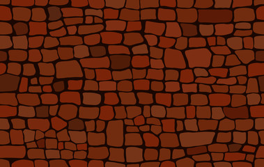 Brickwork - seamless texture. Decorative old wall of red brown orange bricks. Vector cartoon background.