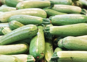 Green zucchini harvest top view