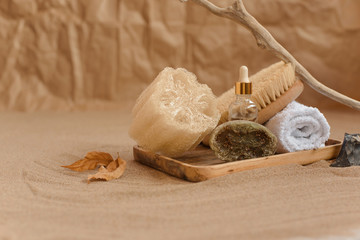 Fototapeta na wymiar Eco-friendly spa, massage, peeling and hydration kit