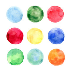 Hand drawn Watercolor Illustration of Colored circles on white background