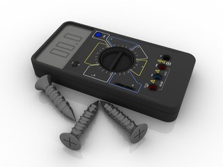 3d illustration Digital electronics multi meter with screw