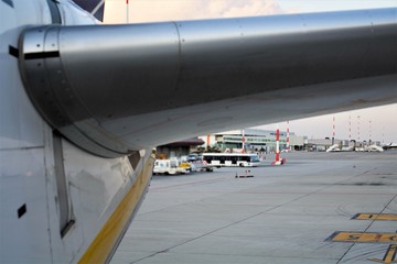 evocative image of the detail of the tail of a boeing 737 airplane