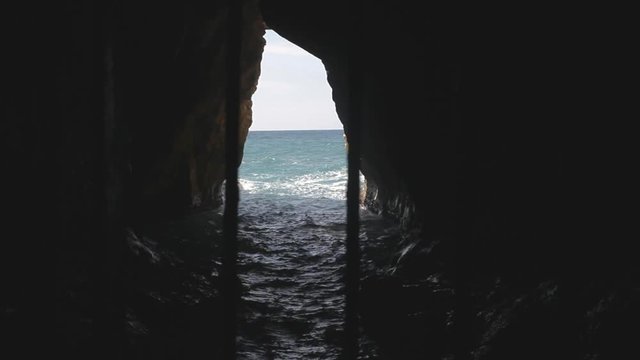 Hidden caves in Akko, Israel, ocean at the background, wide angle shot