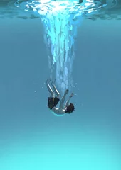Deurstickers Alnoe vallende man in de blauwe zee © grandfailure