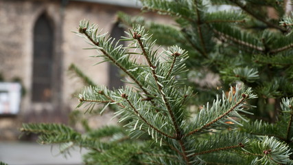 Christmas market decorations in old town in Germany