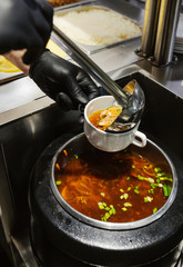 Vegetarian soup on the plate  