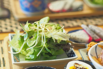Vegetable Salad include frillice iceberg lettuce and sunflower sprout with Japanese Sesame Dressing - Breakfast set Japanese style