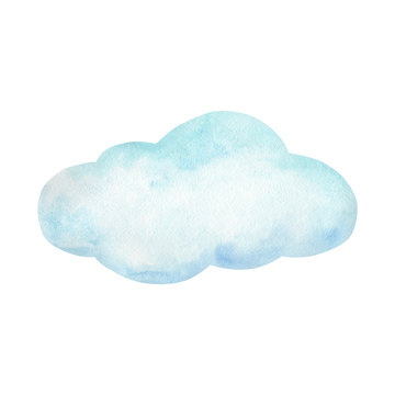 Cute blue watercolor cloud. Illustration isolated on white background for your design: textile, fabric, postcard, invitation.