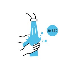 Washing hands with soap. wash hand 20 second icon .Washing hands with soap to prevent virus and bacteria.Vector illustration. Isolated on white background.