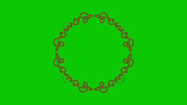 Two colored and overlapping crown-shaped graphic objects, which rotate in two opposite directions with respect to the center, varying in size, with a hypnotic, psychedelic and stroboscopic effect.
