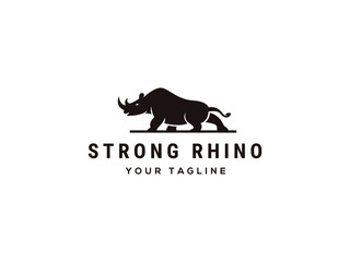 creative rhino logo design, standing  rhinoceros in vintage style