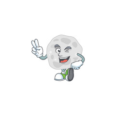 smiling fibrobacteres cartoon mascot style with two fingers