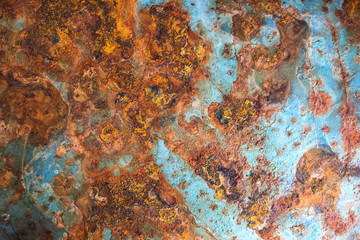 Yellow iron rust On the blue table