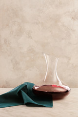 Decanter of wine on table